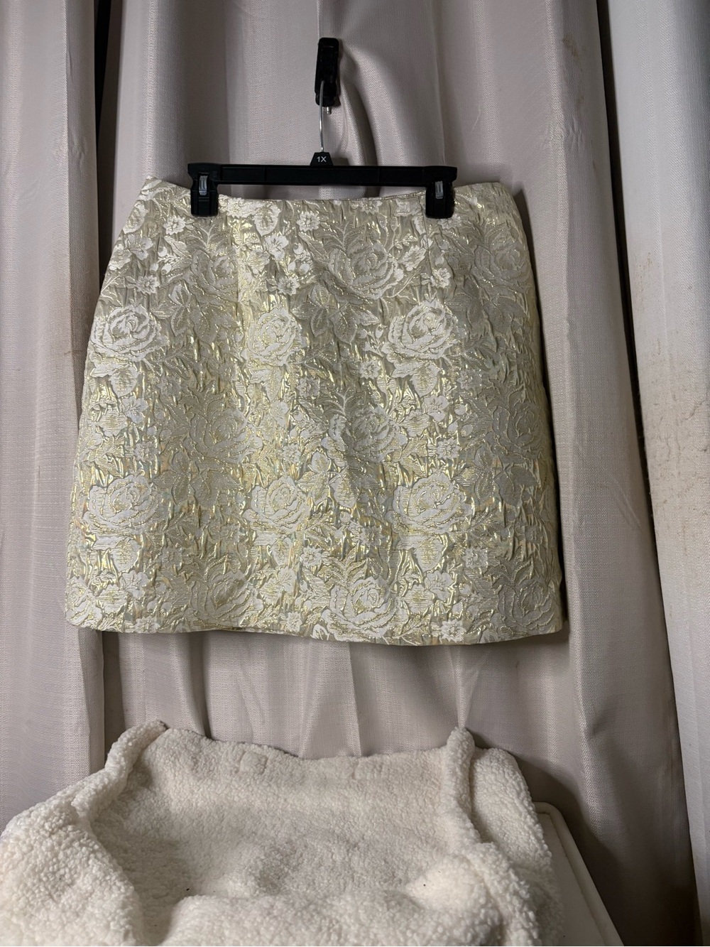 Ivory Floral Brocade Mini Skirt with Gold Accents